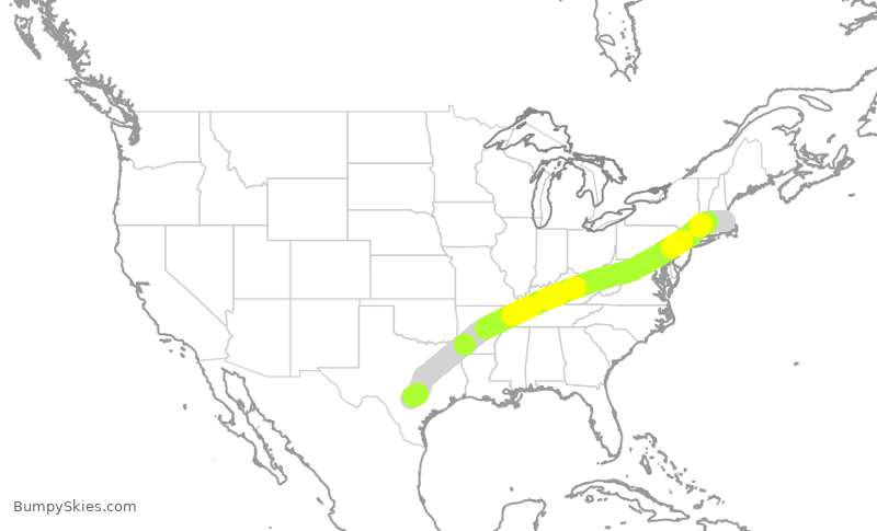Turbulence forecast map for DAL2652, BOS to SAT