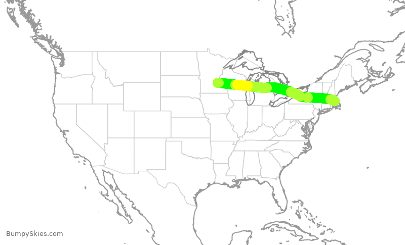 Turbulence forecast map for DAL2655, MSP to BOS