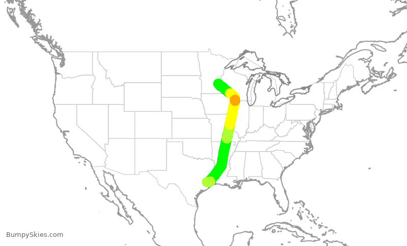 Turbulence forecast map for DAL2656, MSP to IAH