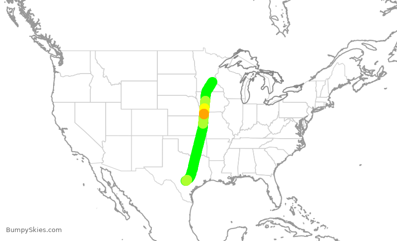 Turbulence forecast map for DAL2667, MSP to SAT
