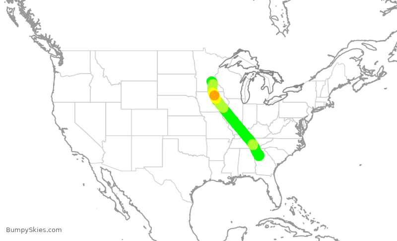 Turbulence forecast map for DAL2668, ATL to MSP