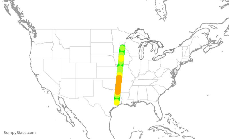Turbulence forecast map for DAL2673, IAH to MSP