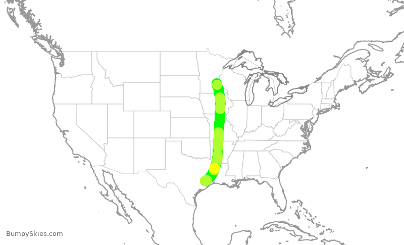 Turbulence forecast map for DAL2673, MSP to IAH