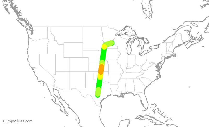 Turbulence forecast map for DAL2675, SAT to MSP
