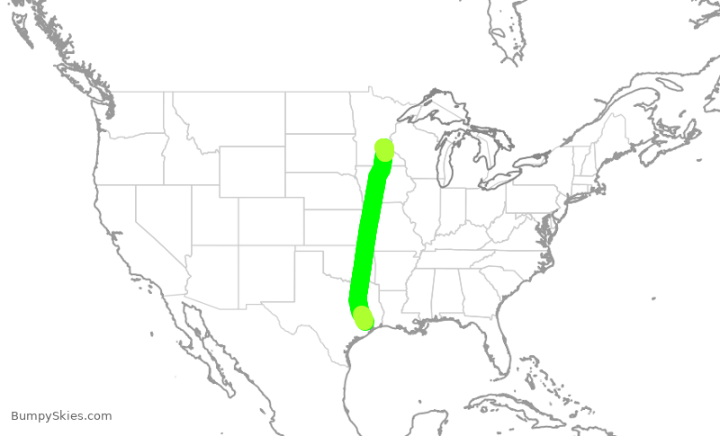 Turbulence forecast map for DAL2678, IAH to MSP