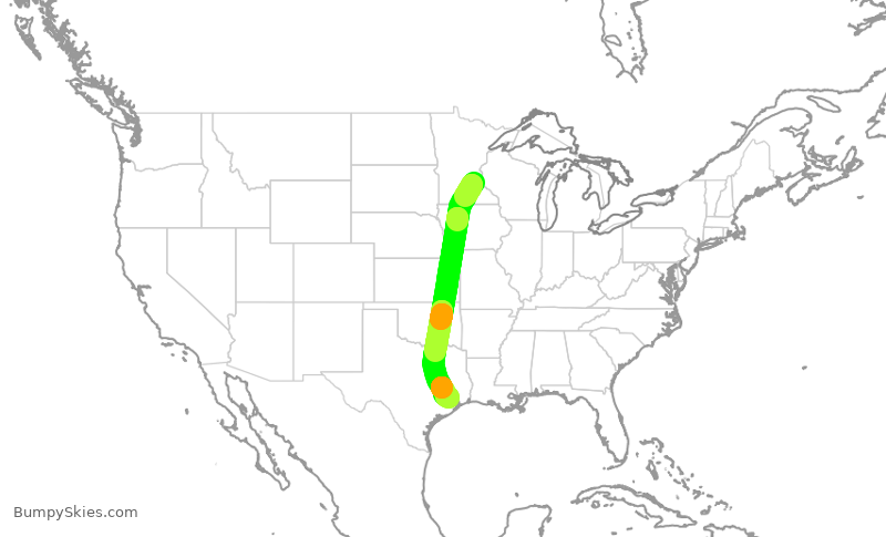 Turbulence forecast map for DAL2683, MSP to IAH