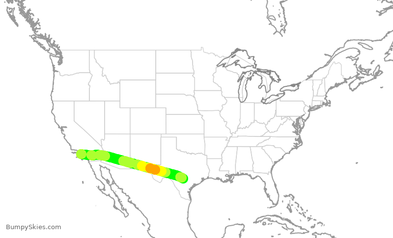 Turbulence forecast map for DAL2686, LAX to SAT