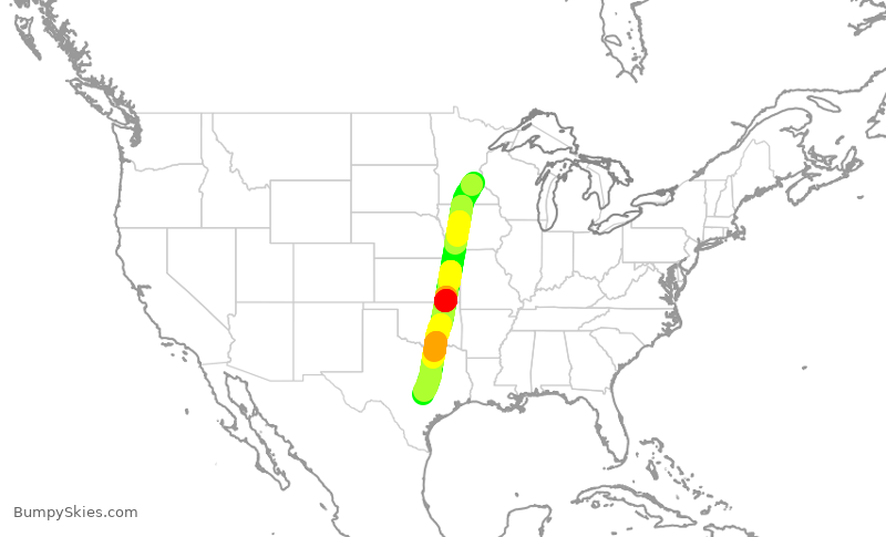 Turbulence forecast map for DAL2687, MSP to AUS
