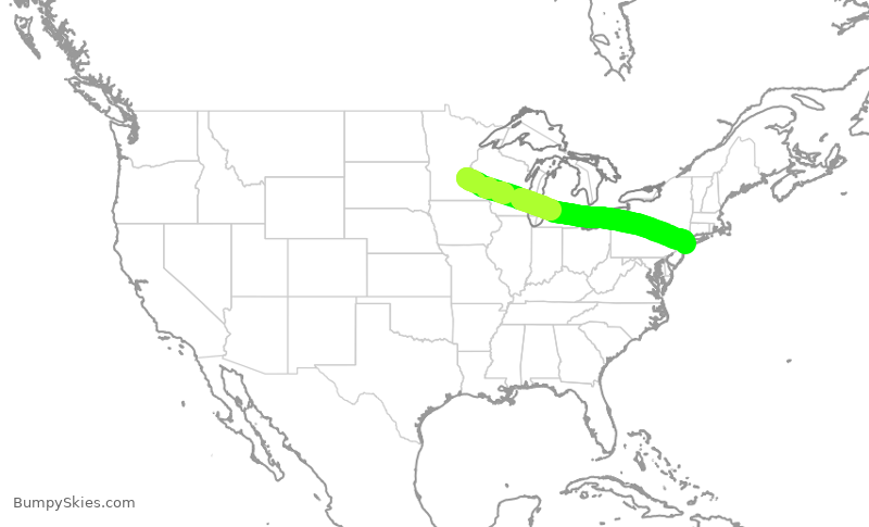 Turbulence forecast map for DAL2692, MSP to JFK