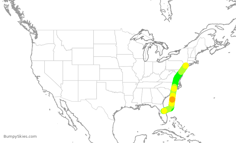 Turbulence forecast map for DAL2694, MCO to LGA
