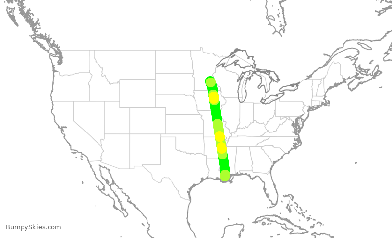 Turbulence forecast map for DAL2695, MSP to MSY