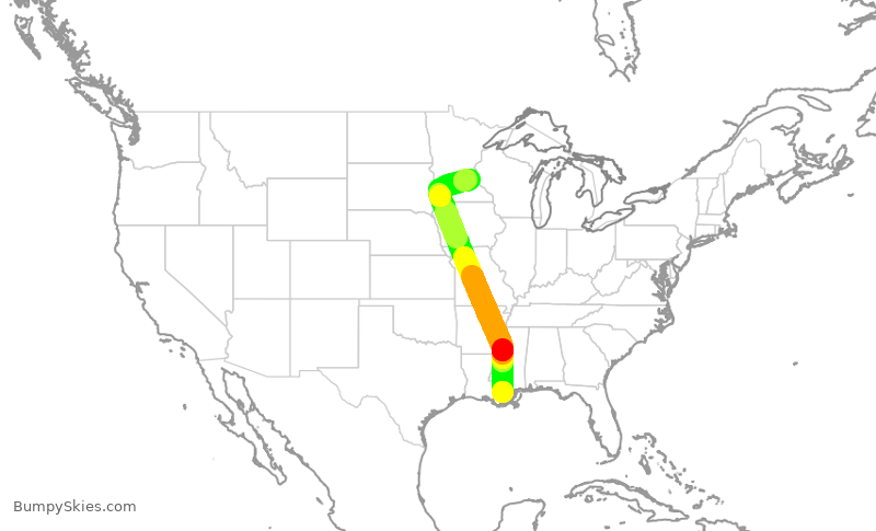 Turbulence forecast map for DAL2695, MSY to MSP