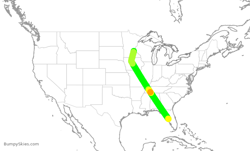 Turbulence forecast map for DAL2696, TPA to MSP
