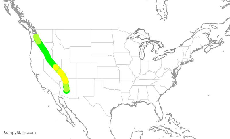 Turbulence forecast map for DAL2698, SEA to PHX