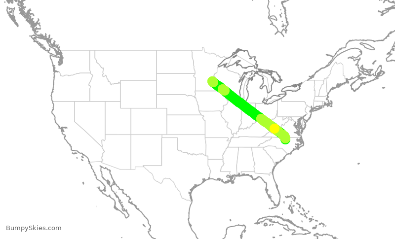 Turbulence forecast map for DAL2699, MSP to RDU
