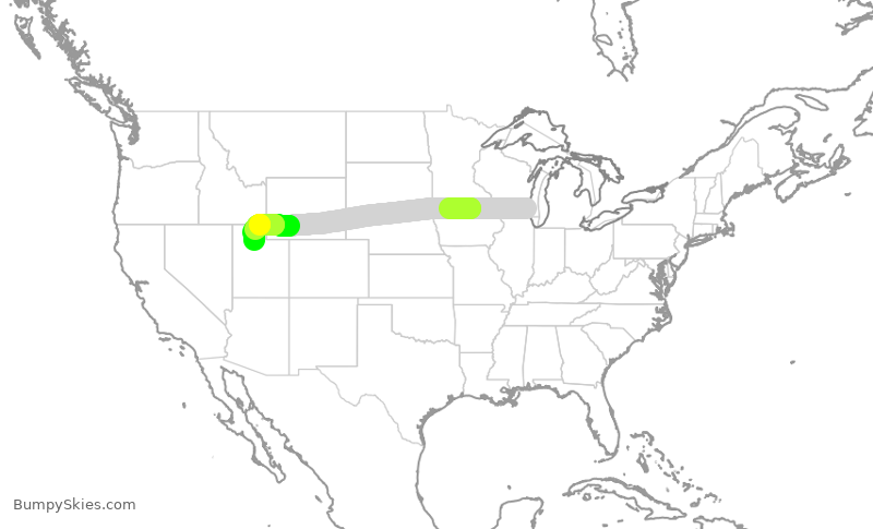 Turbulence forecast map for DAL2716, MKE to SLC