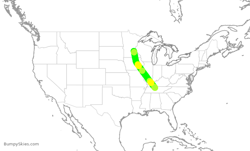 Turbulence forecast map for DAL2724, BNA to MSP