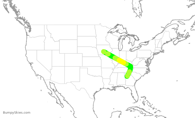Turbulence forecast map for DAL2727, DSM to ATL