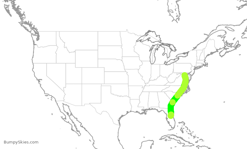 Turbulence forecast map for DAL2729, DCA to MCO