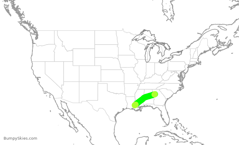 Turbulence forecast map for DAL2730, ATL to BTR