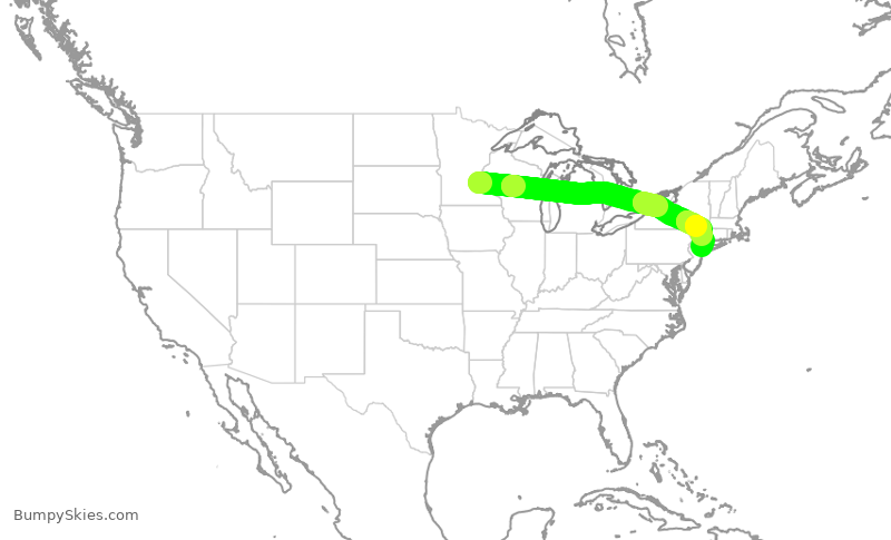 Turbulence forecast map for DAL2733, MSP to LGA