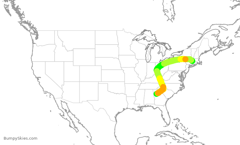 Turbulence forecast map for DAL2735, ATL to BDL