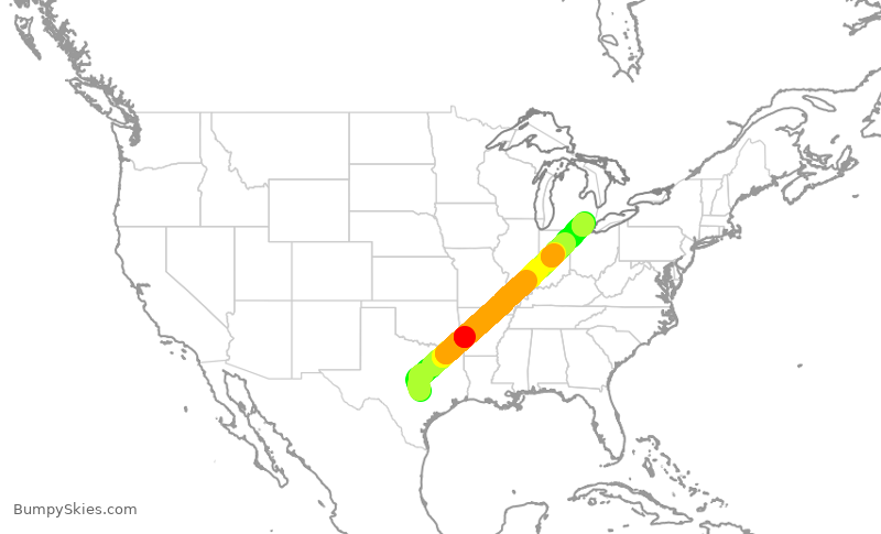 Turbulence forecast map for DAL2736, AUS to DTW