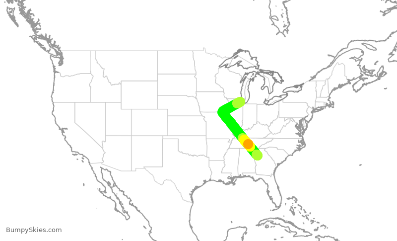 Turbulence forecast map for DAL2738, ATL to ORD
