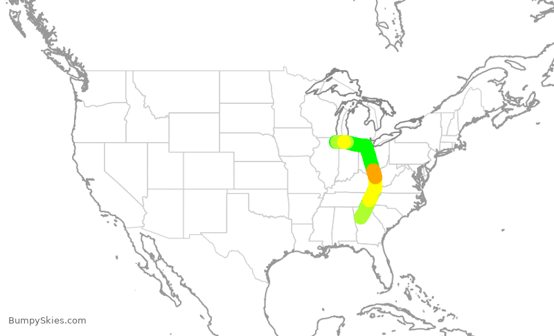Turbulence forecast map for DAL2738, ORD to ATL