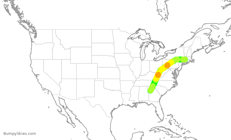 Turbulence forecast map for DAL2739, BDL to ATL