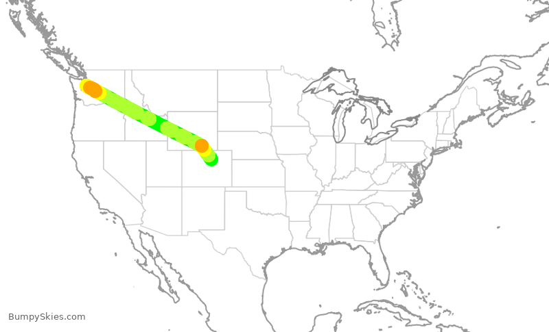 Turbulence forecast map for DAL2740, DEN to SEA