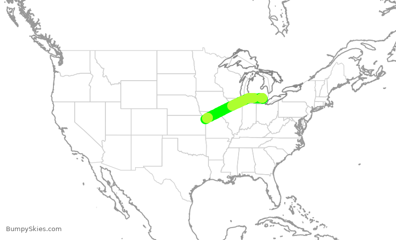 Turbulence forecast map for DAL2741, DTW to MCI