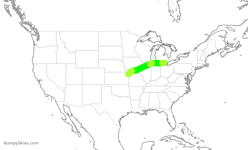 Turbulence forecast map for DAL2741, MCI to DTW
