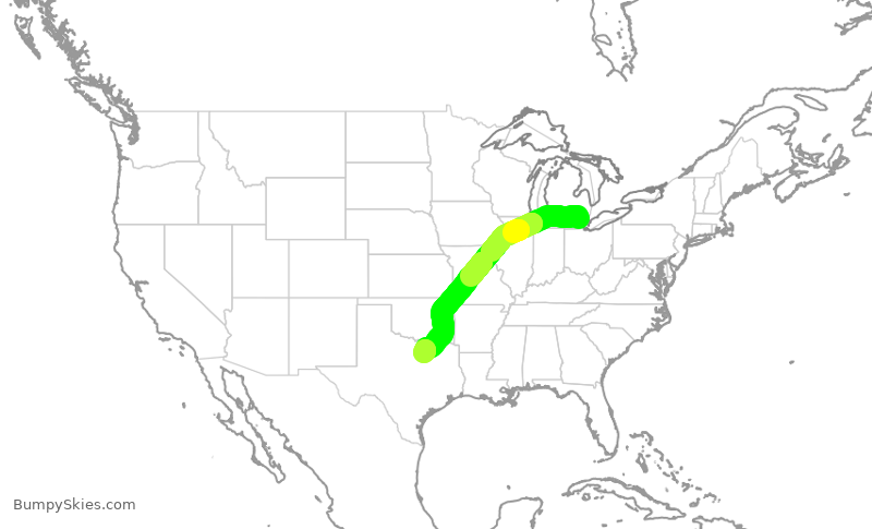 Turbulence forecast map for DAL2746, DTW to DFW