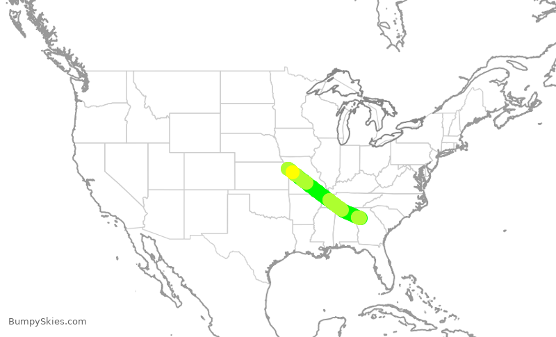Turbulence forecast map for DAL2747, MCI to ATL