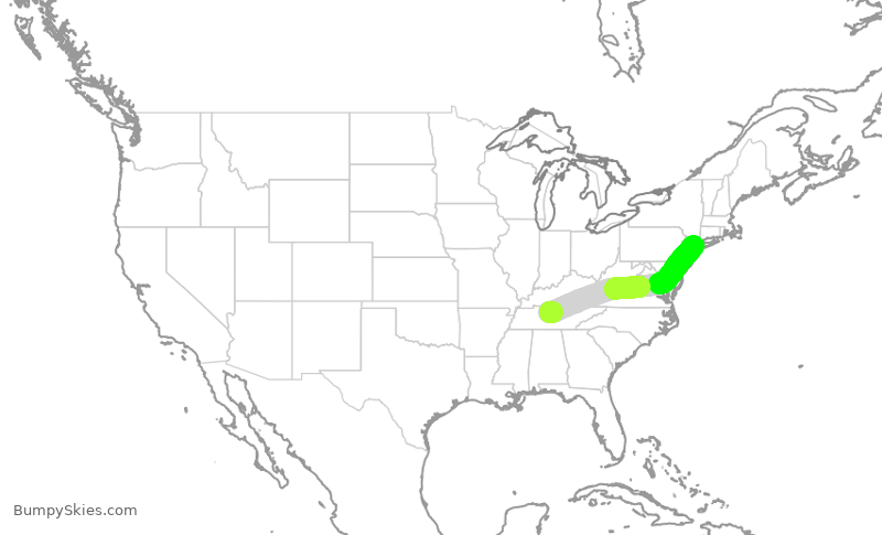 Turbulence forecast map for DAL2748, BNA to LGA