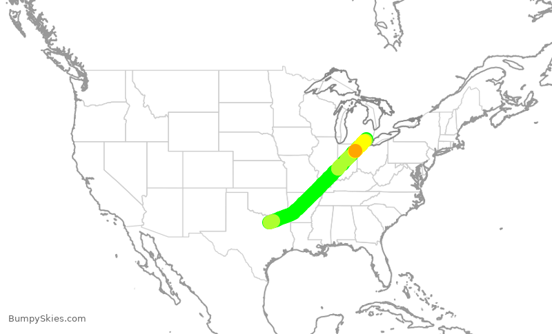 Turbulence forecast map for DAL2748, DFW to DTW