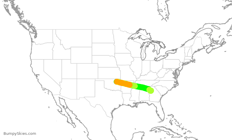 Turbulence forecast map for DAL2754, TUL to ATL