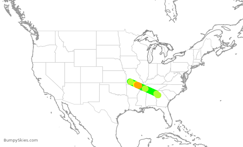 Turbulence forecast map for DAL2758, SGF to ATL