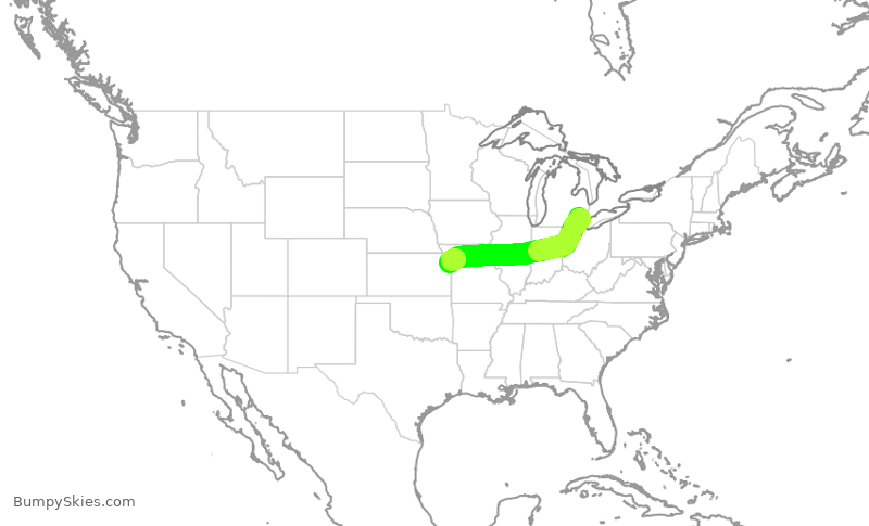 Turbulence forecast map for DAL2761, DTW to MCI