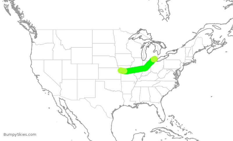 Turbulence forecast map for DAL2761, MCI to DTW