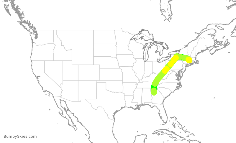 Turbulence forecast map for DAL2765, ATL to BDL