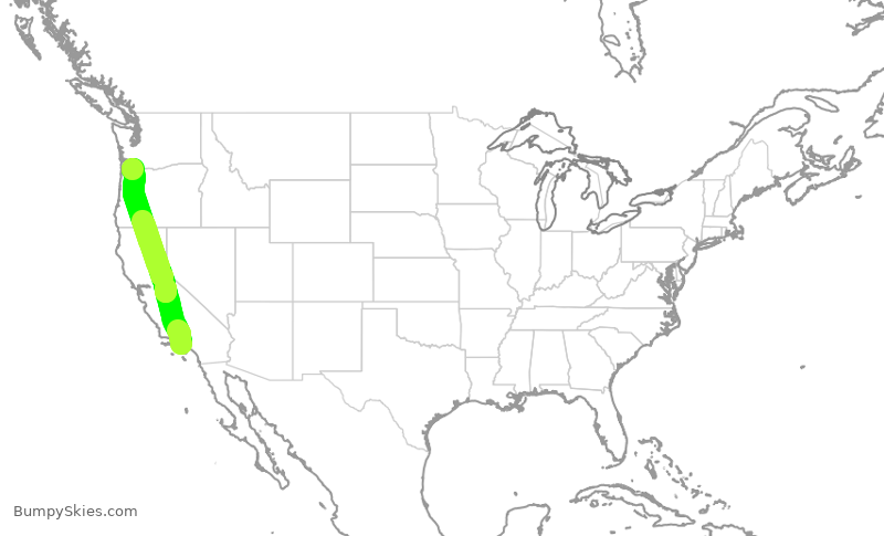 Turbulence forecast map for DAL2766, LAX to PDX