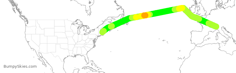 Turbulence forecast map for DAL276, BOS to MXP