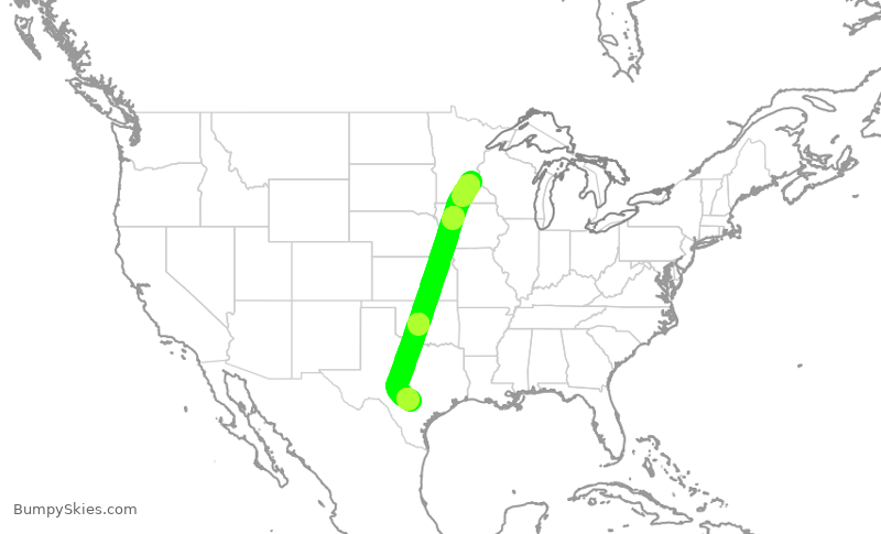Turbulence forecast map for DAL2773, MSP to SAT
