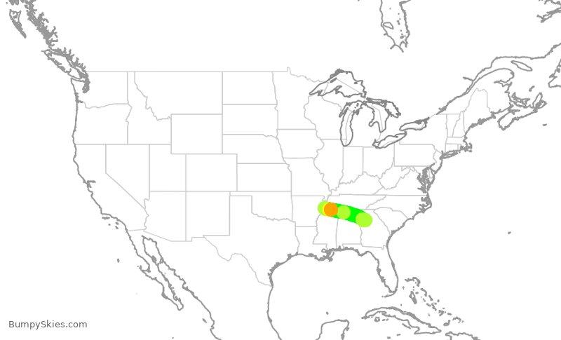 Turbulence forecast map for DAL2778, MEM to ATL