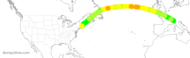 Turbulence forecast map for DAL277, MXP to BOS