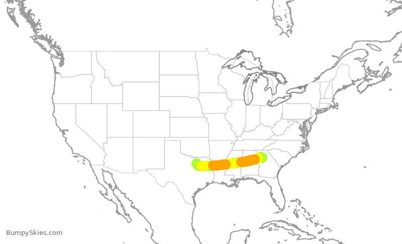 Turbulence forecast map for DAL2780, ATL to DAL