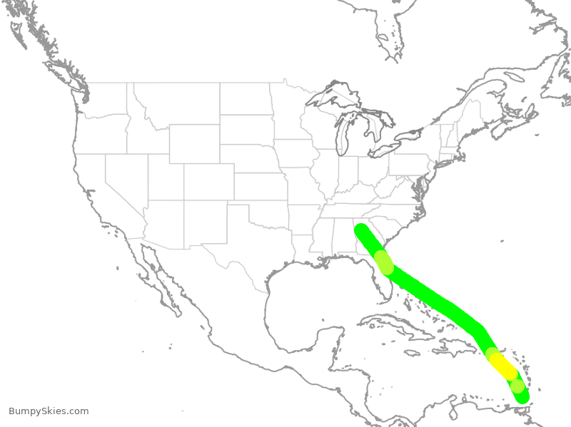 Turbulence forecast map for DAL2781, ATL to GND