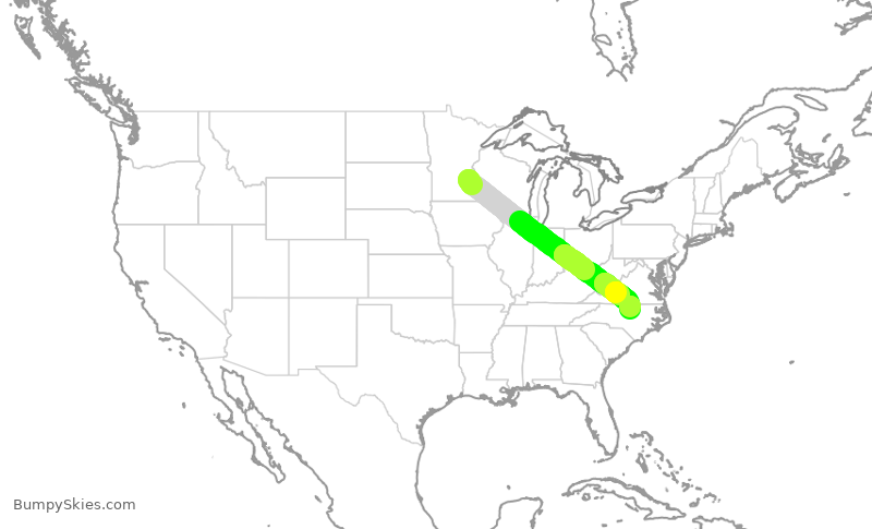 Turbulence forecast map for DAL2783, MSP to RDU